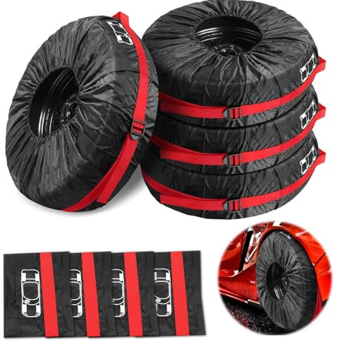 ROTKUSZ Set di 4 Borse per Pneumatici Auto, 18-22 Pollici Copriruota di Scorta Impermeabile Antipolvere Copertura della Ruota di Scorta, Borse Porta Gomme con Tracolla, (Diametro 80 cm/31 in)