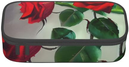 KLJnmbb Red Rose Picture Print Travel Pencil Case 8.3 X 2 X 3.7 Inches Functional Storage Bag for Office Supplies