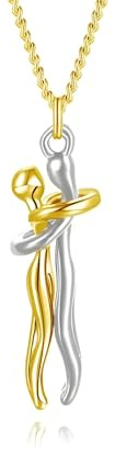 Collar de Abrazo de Plata de Ley 925 para Mujeres y Hombres, Gargantilla de Abrazo, Cadena con Colgante, Collares para Hombres, Pareja Amante, Besos de Abrazos