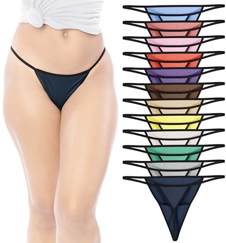 Sexy Basics Women's 12 Pack Ultra-Soft Cotton Stretch G String Bikini T-Back Thong Underwear/No Show Panties (12 Pack- Dazzling Solid Colors, Medium)