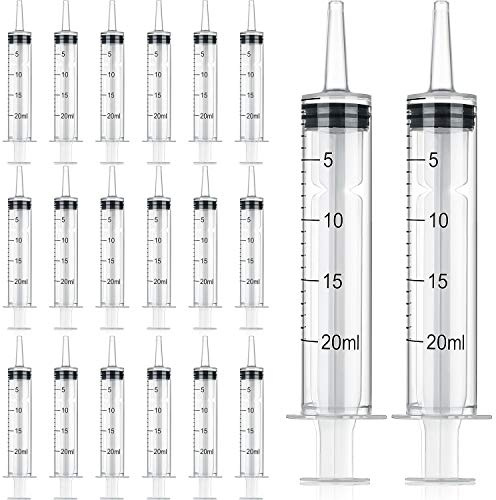 20 Packs 20ml/cc Plastic Syringes Liquid Measuring Syringe with Measurement Needleless Sterile and Individually Sealed for Measuring Liquids Feeding Pets Gardening Oil or Glue Applicator Favors