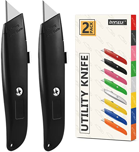DIYSELF 2Pack Utility Knife Box Cutter Retractable Blade Heavy Duty PVC Pipe Cutter(Black)