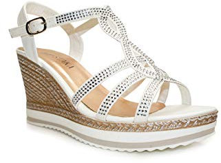 IVACHY Womens Wedge Ladies Crystal Sparkling Sandal Shine Espadrille Platform Shoes Size UK