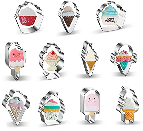 Belons Ensemble de 11 emporte-pièces pour crème glacée et biscuits, en acier inoxydable, pour la décoration de gâteaux en fondant, le glaçage et la pâtisserie