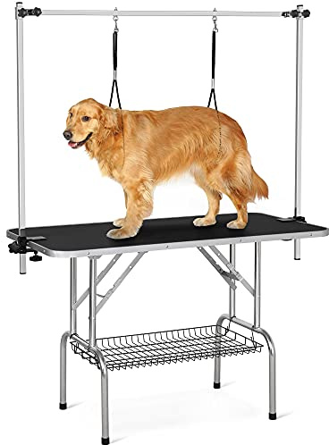 Yaheetech 46 Pet Dog Grooming Table Height Adjustable Dog Beauty Table for Large Dogs/Cats w/Storage Basket/Noose Tools 177cm High Black