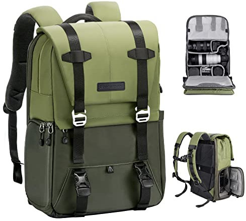 K&F CONCEPT Kamerarucksack 20L, Große Camera Backpack 15,6 Zoll Laptopfach, Spritzwassergeschutzt Fotorucksack mit Regenschutz, Kameratasche Groß für DSLR SLR