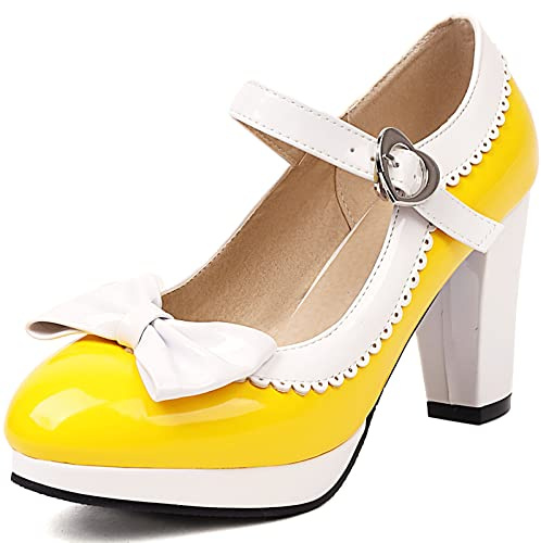 Cocey Scarpe Mary-Jane con suola con plateau da donna, graziose décolleté con tacco a blocco, giallo., 37 EU