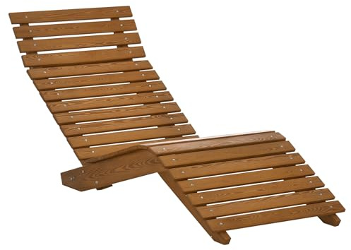 Outsunny Sonnenliege, Liegestuhl, Gartenliege, Relaxliege für Poolbereich, Balkon, bis 120 kg belastbar, Massivholz, Teak, 66 x 170 x 77 cm