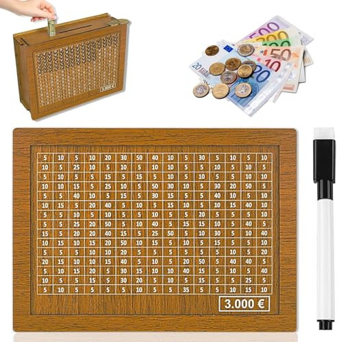 Spardose mit zähler,Sparbox mit Zahlen ankreuzen,Sparen Organizer Geld,Geld sparen Challenge,Spardose aus Holz für Hilft Erwachsene und Kindern Gewohnheit Zum Sparen