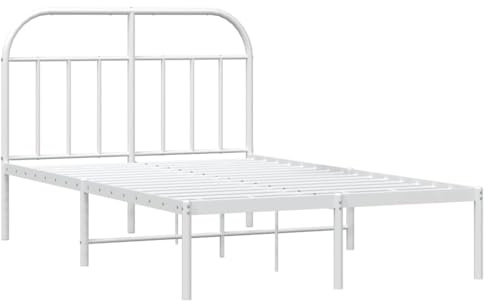 vidaXL Sängram med huvudgavel metall vit 135x190 cm, säng, metallsäng, metall sängram, sängar, metallsängar, metall sängramar, gästsäng, gästsängar