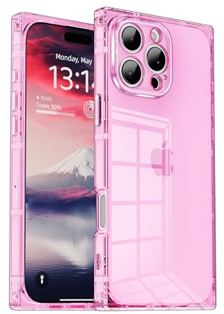 IAIYOXI Coque rectangulaire compatible avec iPhone 15 Pro, protection complète de l'appareil photo et coins renforcés en TPU transparent, coque de téléphone en silicone antichoc pour femmes et filles