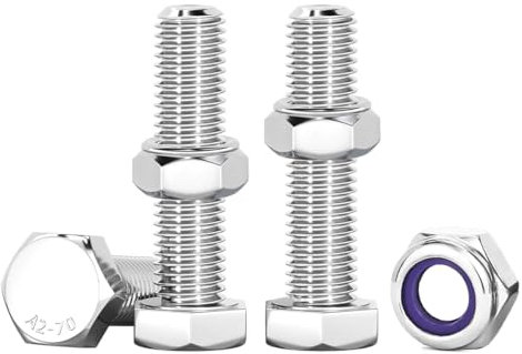 Drenky Bolts and Nuts Set, 10 Pcs M6 Lock Nuts and Bolts Assortment 304 Stainless Steel M6 x 25mm Hex Machine Screws and Nut for Machinery, Furniture, Car, Bike, Ship, 3D Printing