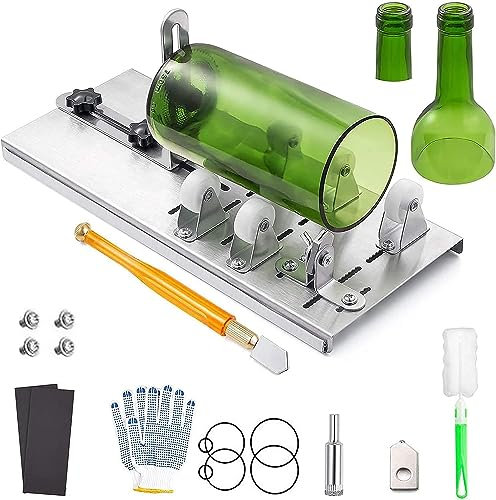 CGCSYZ Cortador de Botellas de Vidrio de Acero Inoxidable, Kit de Cortador de Botellas de Vidrio Ajustable para creación, Cortador de Botellas Fijo para Botellas Redondas, ovaladas, Vino, cerv(