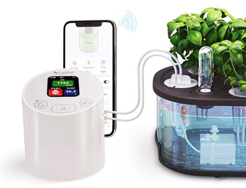 LetPot EC & Temperature Meter with APP and Water Pump Multi-Layer Electroplated Probe, Water Shortage Reminder, Conductivity Meter for Hydroponic System and Indoor Plant Grow (with Pump)