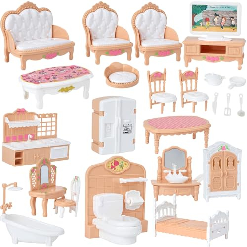 Muebles para casa de muñecas, 4 Juegos, Juego de Muebles realistas para casa de muñecas, Accesorios en Miniatura para de , Dormitorio, baño, de DIY, Juego de simulación
