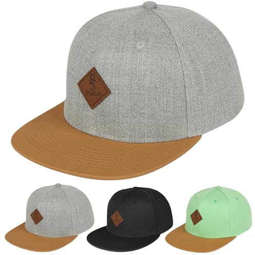 BSBUY Baseball Cap Men Flat Brim Kappe Cap, Classic Plain Baseball Hats Flat Peak Snapback Hat Cap Hip Hop Style Adjustable Sports Casual Cap Breathable Summer Sun Visor Hat Outdoor(Light Gray+Brown)