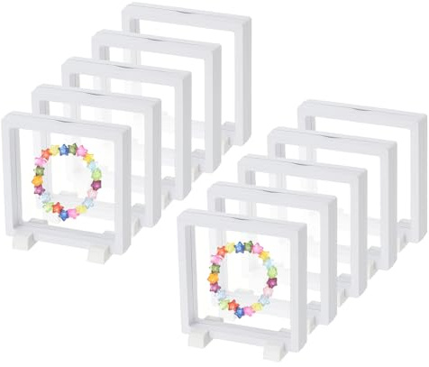 PATIKIL 10 vitrinas flotantes de plástico de 4.3 pulgadas, soportes de exhibición de monedas de desafío, marcos transparentes de polietileno para joyas, collares, medallones, sellos, color blanco