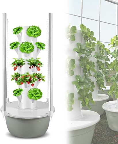 YORCME Torre De Hierbas para Encimera, JardíN De Hierbass, sis-Temas De Cultivo Sin Suelo, Torre HidropóNica - sis-Tema De Interior para Verduras 5-Layer20Pots-HydroponicTower+PlantLight
