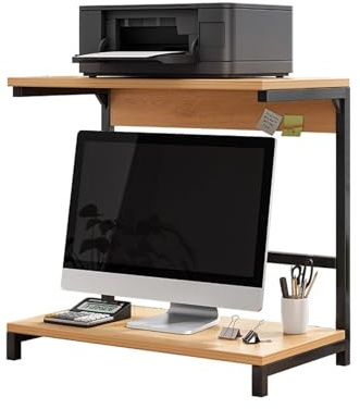Datorskrivbord Bokhylla 2 Nivåer Trä och Metall Platssparande Kontor Skrivbordshylla Organiserare 55 cm Höjd för Kontor Hemma Arbetsrum, Sovsal(Natural,48CM)