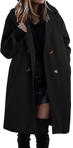 Celanisai Abrigo de invierno para mujer con cuello en V y solapa Largo cálido abrigo de mujer para otoño e invierno Abrigos de mujer de dos hileras Abrigo elegante de transición para mujer con