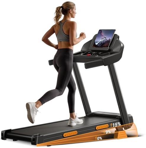 UMAY Tapis Roulant Salvaspazio con Inclinazione 15%, Tapis Roulant Elettrico 12KM/H, Tapirulan Pieghevole da Casa con Motore da 3.0 HP e Display LED, Carico Massimo 136KG
