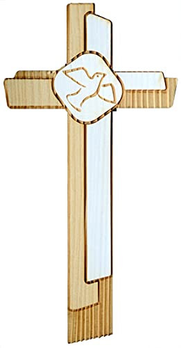 Kaltner Präsente Idée cadeau – Croix murale de 18 cm en bois véritable croix en épicéa crucifix avec pigeon pour le mur moderne dans la vallée de Grödner du Tyrol du Sud