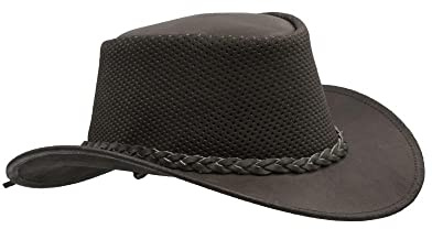 WALKER AND HAWKES - Leather Cowhide Outback Cooler Hat - Brown - X-Large (60cm)