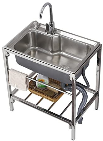 NWB Fregadero Comercial De Un Solo Tazón,Fregadero de Acero Inoxidable, Fregadero para Servicio De Pie, Fregadero para Catering para Jardín, Restaurante, Lavandería, Garajes,24 * 18 * 30in