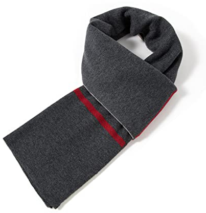 Villand Luxuriöser Merinowolle Gestreifter Herren Schal - Geschenkbox Eingewickelt Winter Weiche Warme Dicke Strickkrawatte für Herren (Beige/Grau)