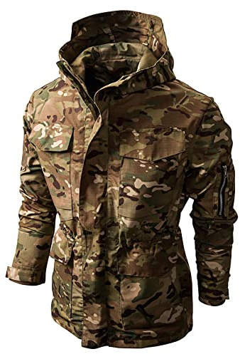 Veste Homme Militaire Mi Saison Blouson sans Capuche Col Montant Camouflage Pulls, Gilets et Sweats Poches Zippé Sweatshirts Camouflage Homme Parka Automne Hiver armée Verte M