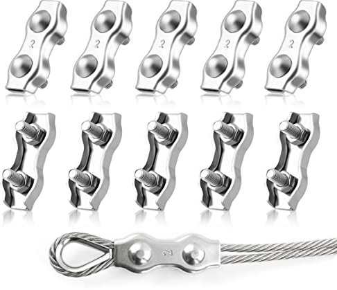 LYCXAMES M2 Duplex Klemme, 10 Stück Drahtseilklemme, Edelstahl 304 Kabelklemme, 2mm Drahtseil Stahlseil Wäscheleine Markise Fixiert