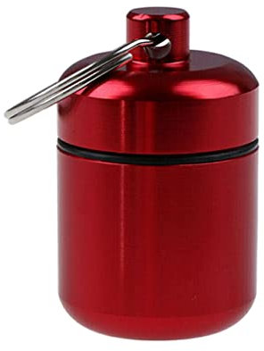 Mini Pillendose Schlüsselanhänger Flasche Reisen Rucksackreisen Trekking Tabletten Erwachsene Senioren wasserdicht versiegelter sicherer Behälter, Rot