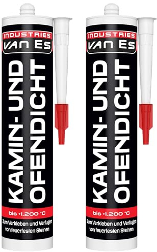 VE-INDUSTRIES 2x Kamin + Ofen Dichtmasse | biologisch abbaubar | Made in Germany | Kleber für Schamottsteine | Feuerzement | hitzebeständig bis 1200 °C | für Kamin, Ofen usw | 310 ml | Schwarz