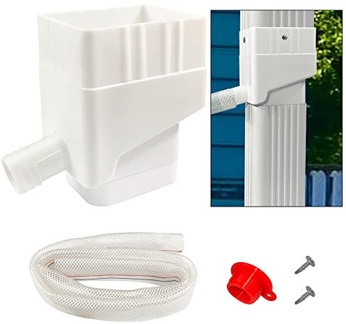 RANRAO Récupérateur Collecteur Eau de Pluie, Système de récolte d'eau de Pluie Rectangulaire, Système de Dérivation de l'eau de Pluie avec Tuyau de 40'' pour l'arrosage de la Pelouse du Jardin -Blanc