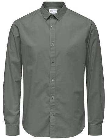 Only & Sons Onssane Life Slim LS Solid Poplin Camisa para Hombre, Verde ágave., XL