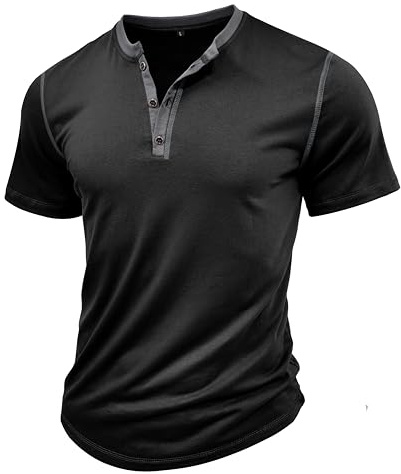 MakingDa Mens Henley Shirts Vintage Short Sleeve Muscle Gym Summer Button Plain Golf Grandad Shirt Casual Classic Breathable Lightweight Regular-Fit Work Casual Smart Tops