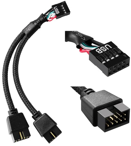KUOQIY Placa base USB 2.0 de 9 pines hembra a doble cable de extensión USB Header Header hembra 1 a 2 conectores Cable alargador para ordenador placa base interna Negro