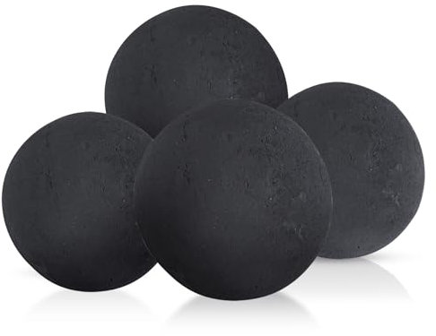 Set di 4 palline per fuoco in ceramica, 15,2 cm, colore nero, rotonde, riutilizzabili