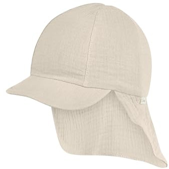 Sterntaler Schirmmütze Nacken Musselin - Unisex Mütze aus Baumwoll Musselin (Bio) - UV-Schutz 50+ Sonnenhut mit Nackenschutz - Baby- und Kinder Sommer Kopfbedeckung - beige, Größe 53