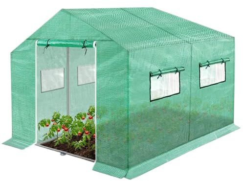 FIVMEN Invernadero de plástico de 3 x 2 x 2 m para jardín, con puerta y puerta, invernadero para tomates para plantas de jardín, color verde