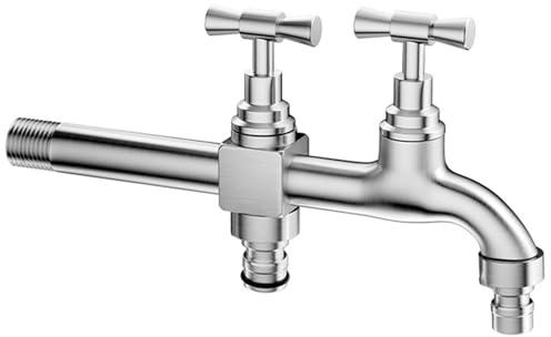 SXWYLZ Double Outlet Garden Tap Double Outside Tap Stainless Steel 1/2 Inch Double Outdoor Tap Garden Irrigation Water Tap Faucet Antifreeze,200Mm
