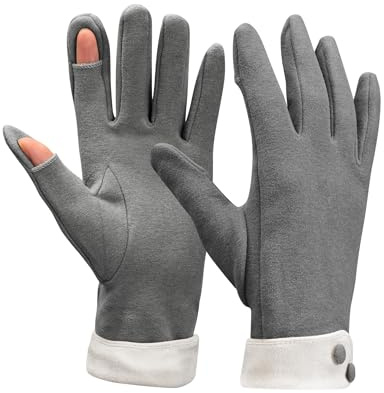Kiiwah 1 par termiska vinterhandskar för kvinnor, taktila handskar, vindtäta körhandskar, Grå, one size
