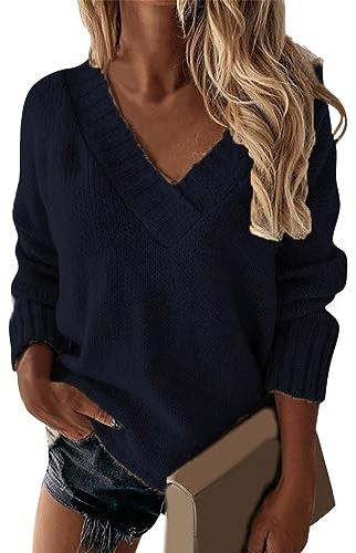 Jersey Punto Mujer Suéter Mujer Cuello Pico Jersey Mujer Otoño Jerseys Finos Mujer Suéter De Manga Larga Con Cuello En V De Color Liso Para Mujer SuéTer Fino Mujer Manga Larga