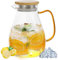 Carafe en verre 1,5 L carafe avec poignée et couvercle carafe eau verre résistante à la chaleur pour boissons chaudes et froides comme thé glacé café vin lait jus Idéale pour diverses occasions