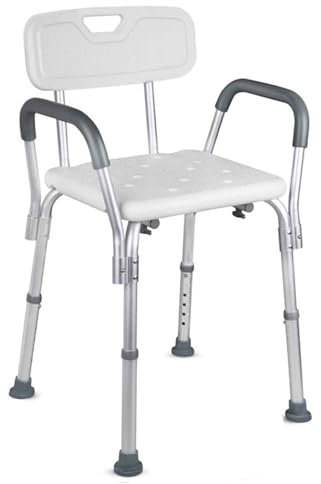 SUPBEI Shower Chair Bath Seat with Padded Arms, Removable Back and Adjustable Legs Portable Bath Seat, White Bathtub Lift Chair with Arms,White