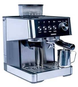Tornado TCM-5431-GS Machine À Expresso Semi-AUTOMATIQUE, 2,3 L, BROYEUR INTÉGRÉ, Café EN Grains ET MOULU, Noir