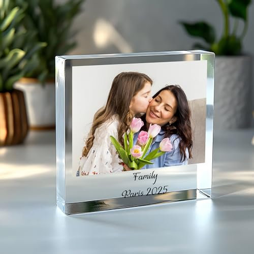 Personalised Photo Gifts Acrylic Blocks Picture Frames Mothers Day Gifts Custom Acrylic Square Blocks for Display Photo Gift Personalised Mothers Day Gifts for Mom with Any Picture & Text(Square)