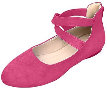 Women's Ballet Flats Pumps Ballerina Ankle Strap Womens Flat Court Shoes Wedding Evening Shoes Mary Jane Flats Party Dress Shoe Classic Pointed Toe Shoe with Low Wedge Office Work Footwear Hot Pink
