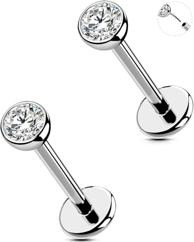 OUFER 18G/20G 2 st näsring trådlös snäcka piercing rostfritt stål 316L klar 2/2,5/3 mm CZ helix örhänge 6/8/10/12 mm nässtav platt brosk för kvinnor läppstift, 20G12mm, Rostfritt stål, Kubisk zirkon