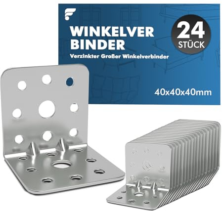 Shinfly Lot de 24 Équerres de Fixation et d’Assemblage Renforcées 40 × 40 × 40 mm, Épaisseur 1,5 mm, Supports d’Angle à 90° en Acier Galvanisé pour Bois, Meubles et Étagères
